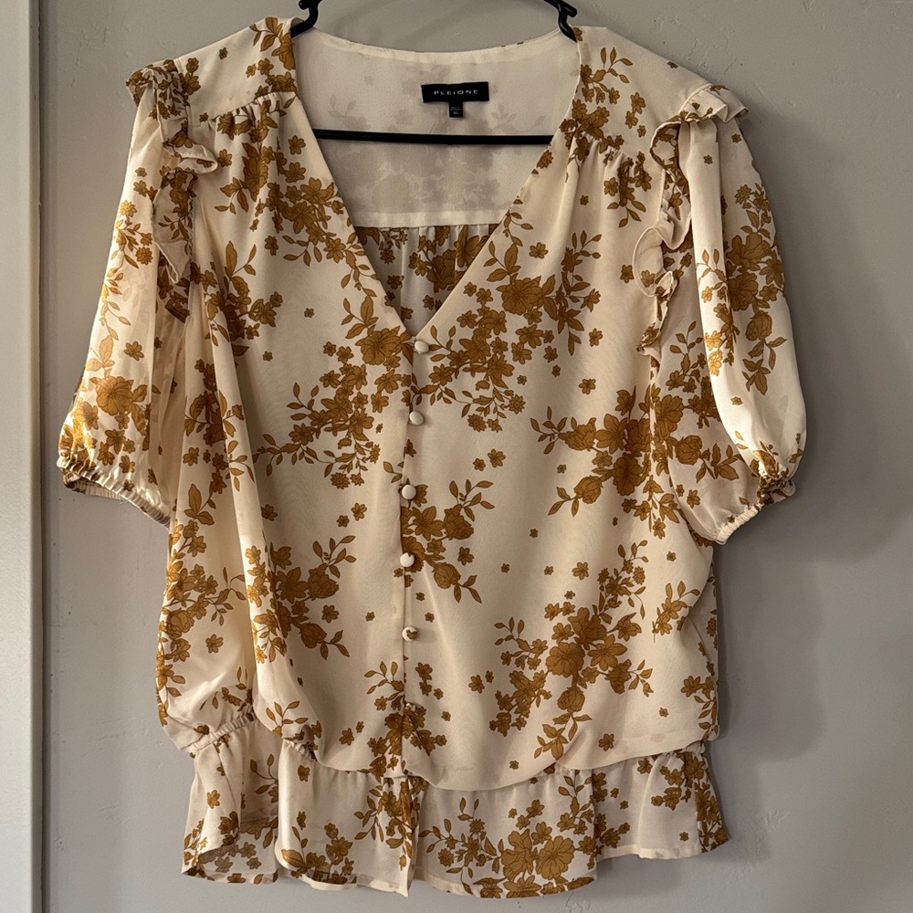 Pleione Cream and Gold Floral Blouse